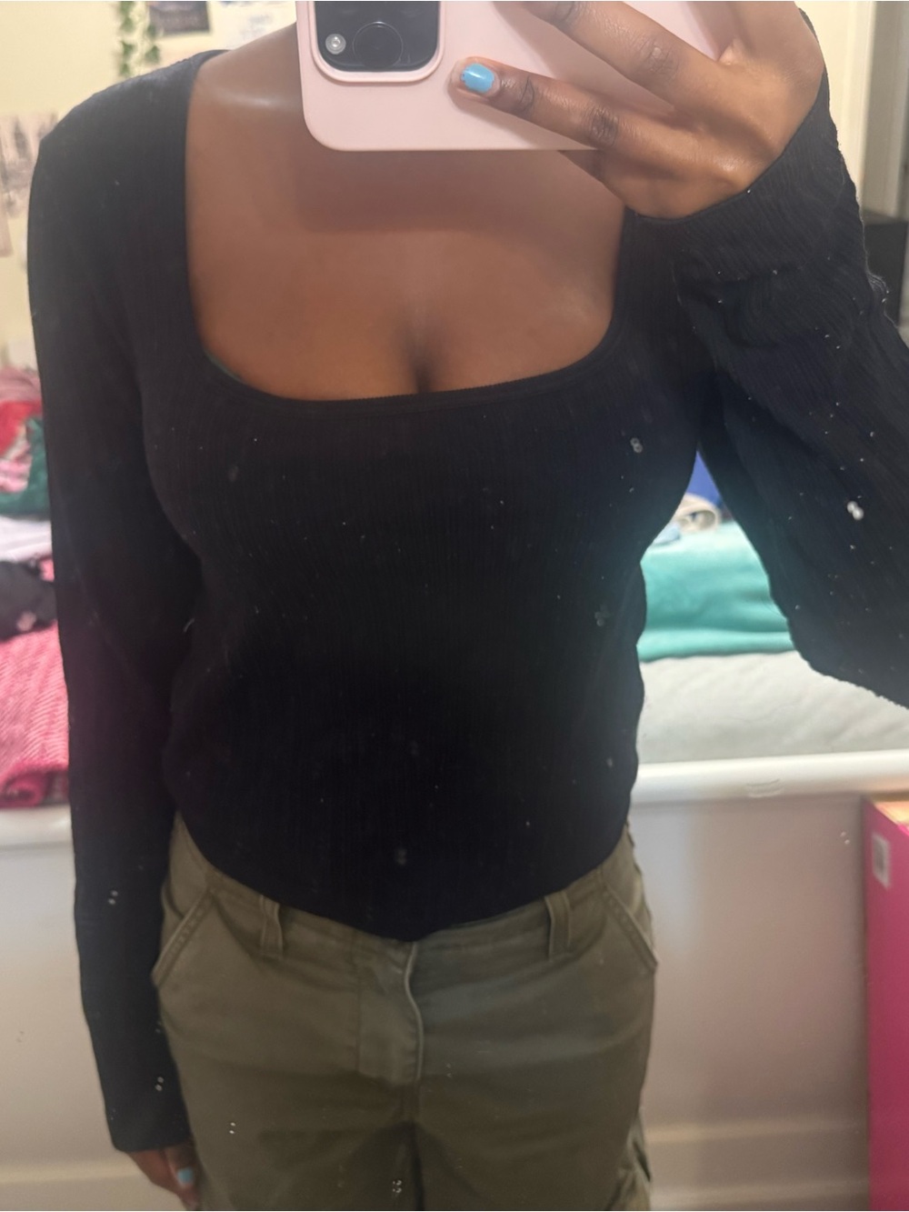 Macys Black Square Neck long sleeve top